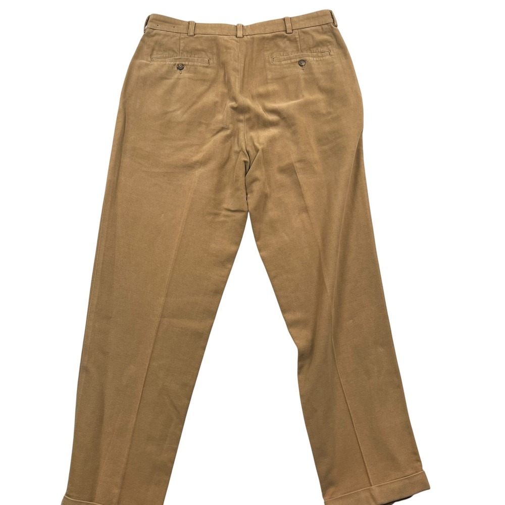 Brooks Brothers Elliot Pants Mens 36x32 Tan Pleated Cuffed Cotton Chinos